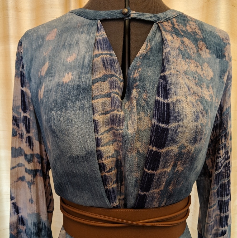 NWT Bohemian Dress Blue Tie-Dye Dress Scrap Work - Picture 2 of 6